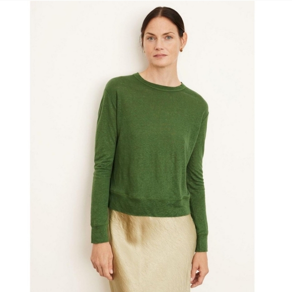 Vince • 100% Linen Long Sleeve Slub Pullover Shirt in Olive Drab Green Sz M - Picture 2 of 12